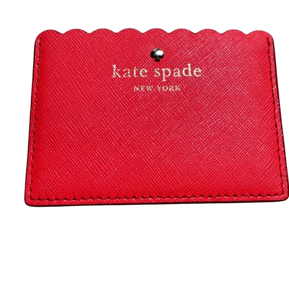 Kate Spade Card Holder Womens OS Coral & Pink Scalloped Saffiano Leather